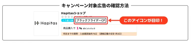 ハピタス「ブラックフライデーキャンペーン2024」の対象広告の見方